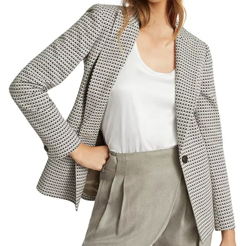NEW Reiss Geometric Blazer Single Breasted Long Sz 42 Italian Textured